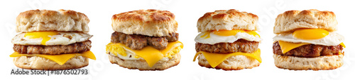 Delicious breakfast biscuit sandwich collection PNG set with transparent background