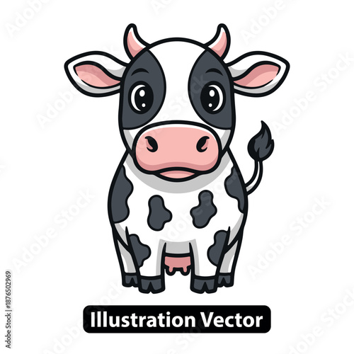 Cartoon cow illustration with black spots on white background