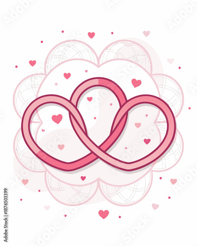 Romantic intertwined hearts symbolize eternal love and connection floating amidst a dreamy cloud of affection and tiny hearts conveying a sense of sweetness and enduring romance