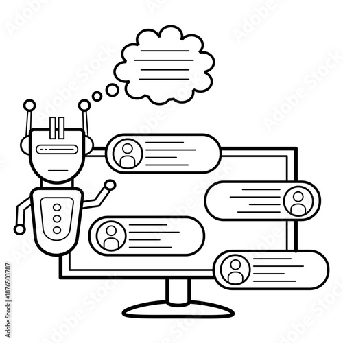 Conversational AI and Chatbots concept, Handling multiple request by robots vector icon design, AI automation stock illustration