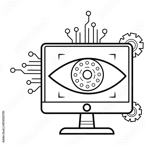 object recognition and classification using computer vision concept, train computers to recognize visual data vector icon design, AI automation stock illustration
