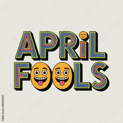 A colorful illustration celebrating April Fools' Day with vibrant text and party decorations