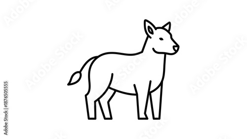 Minimalist donkey illustration, simple line art, standing animal icon, isolated on white