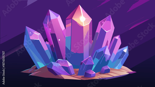 Faceted Amethyst to Clear Quartz Crystal Growth Cluster - AI-generated illustration