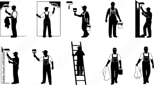 Painter silhouettes, House painters silhouettes