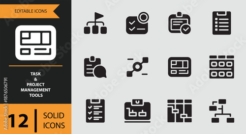 Solid icons collection for efficient task and project management tools