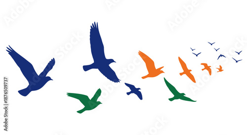 Flying Paper Airplanes in Blue Orange Green Colors on Black Background for Success and Creativity