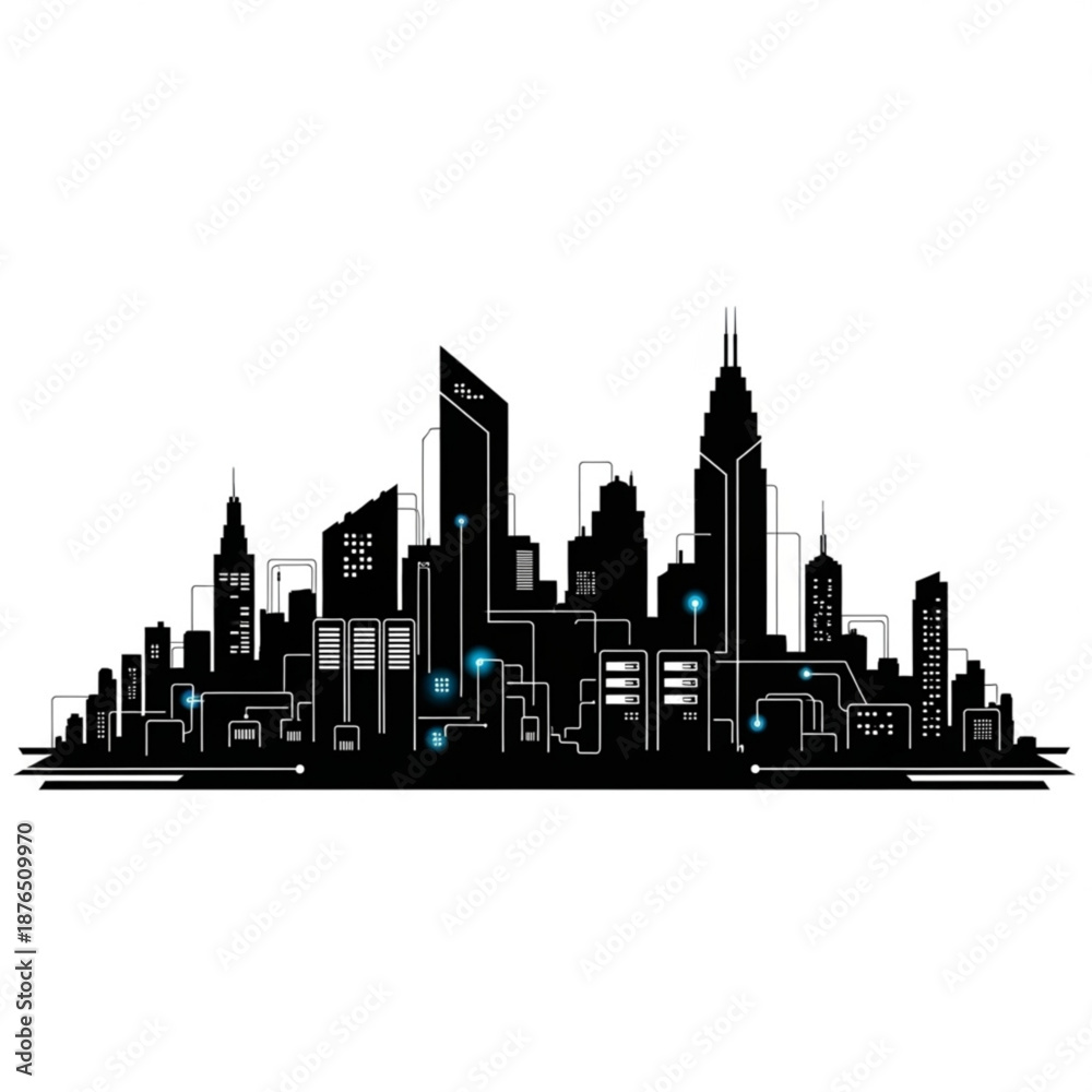 Obraz premium Modern cityscape with sleek skyscrapers and vibrant technology hubs