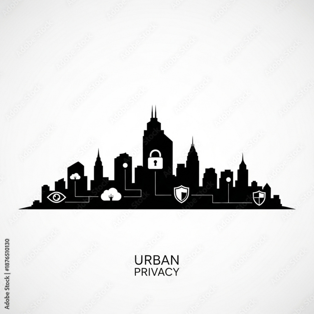 Fototapeta premium Urban cityscape with security symbols and privacy concept