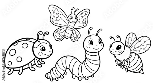 Cute Cartoon Caterpillar and Butterflies Life Cycle Illustration on Black Background