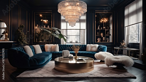 The glamour modern style interior design boasts a bold and daring aesthetic that commands attention 