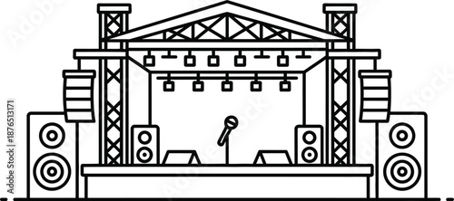 concert stage setup with speakers and lights silhouette