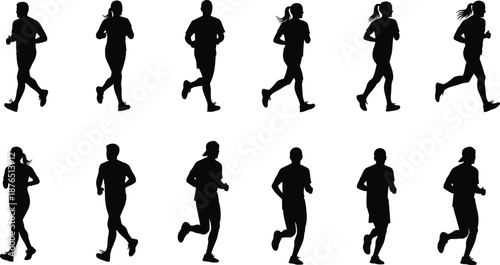 a collection of running people in various poses silhouette