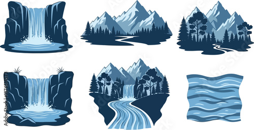 collection of nature scenes in blue tones featuring silhouette