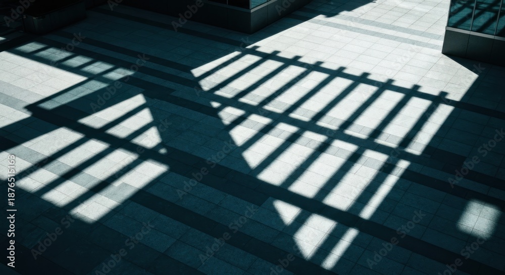 Fototapeta premium High-angle view of a tiled floor with shadows cast by a structure
