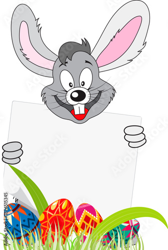 Easter Poster with Eggs, Rabbit and Sheet of Paper