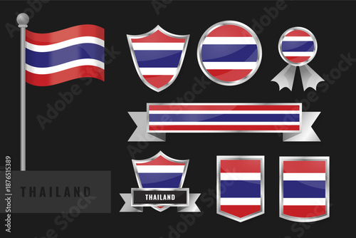 Thailand flag set. Collection of Thailand national emblems. Flat design of flags collection.