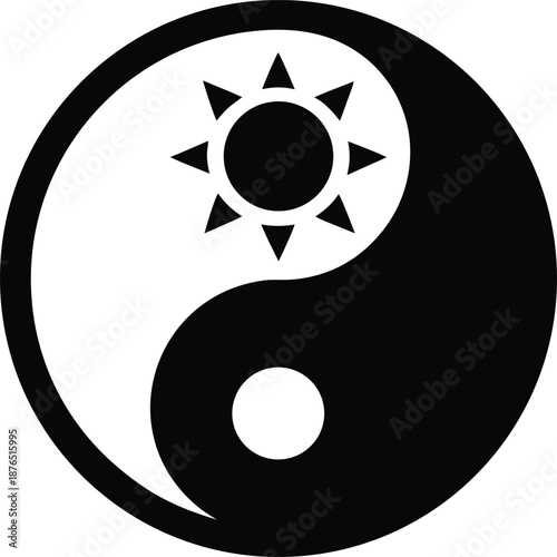 yin yang with sun and moon silhouette vector illustration on transparent background