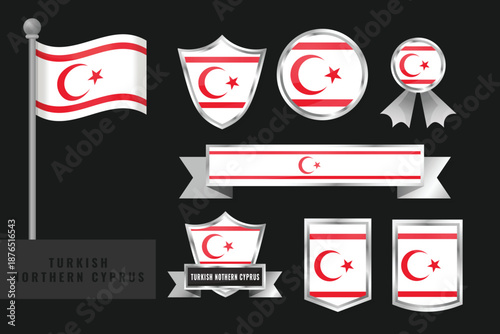 Turkish Nothern Cyprus flag set. Collection of Turkish Nothern Cyprus_national emblems. Flat design of flags collection