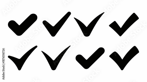 Set of eight black checkmark icons