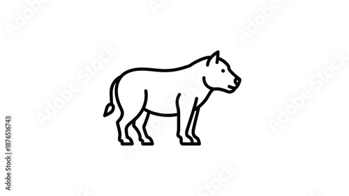 Minimalist line art illustration of a hyena on a white background.