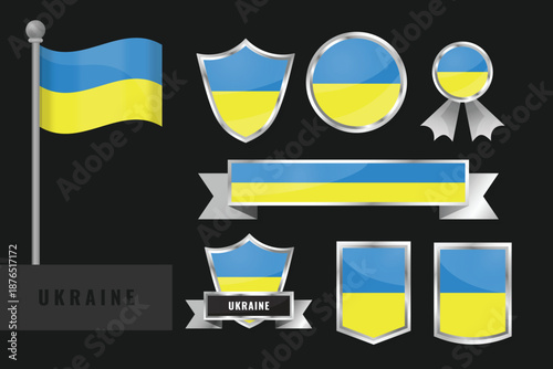 Ukraine flag set. Collection of Ukraine national emblems. Flat design of flags collection.