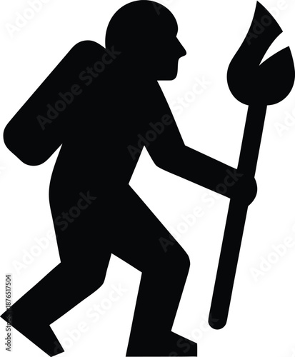 homo erectus carrying fire silhouette vector illustration on transparent background