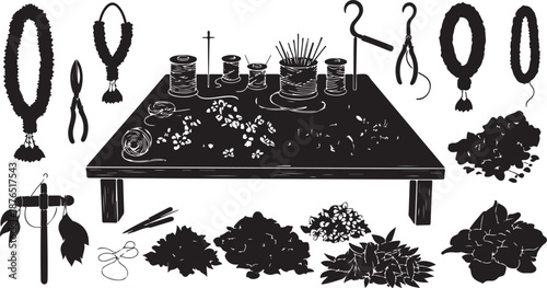 Jewelry making workspace with various materials and tools displayed