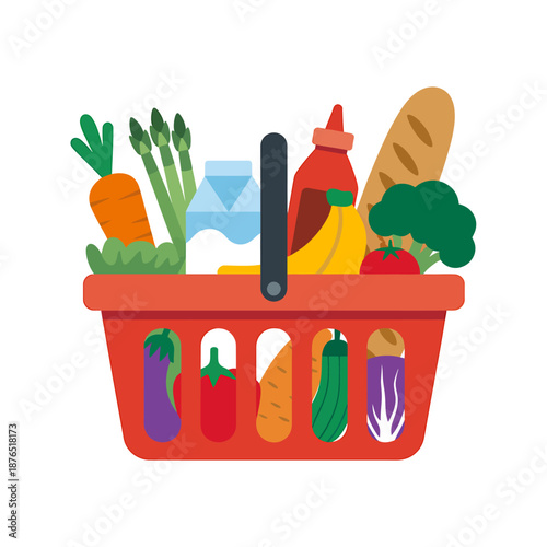 Colorful Shopping Basket with Fresh Fruits and Vegetables