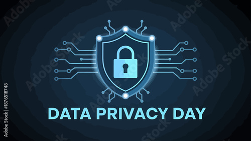 Data Privacy Day Shield and Lock Technology Concept Illustration