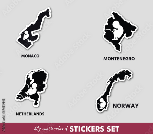 Minimal sticker set with European country maps featuring an embryo inside. A powerful symbol of birth, roots, and homeland identity.