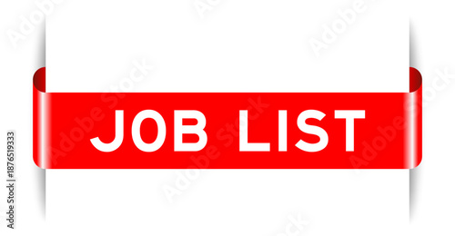 Red color inserted label banner with word job list on white background