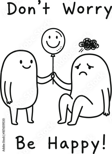 haracter Giving a Smiley Balloon to a Sad Friend, Concept of Comfort and Mental Health