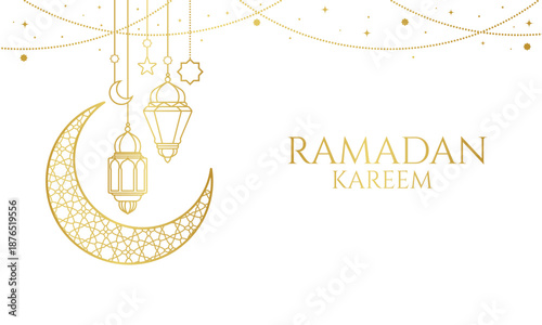gold lantern and crescent moon Ramadan ornament decorations background