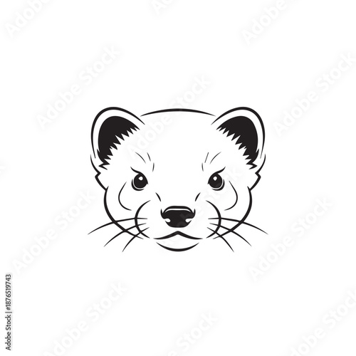 Minimalist Ferret Face Illustration with Whiskers and Expressive Eyes in Line Art Style.