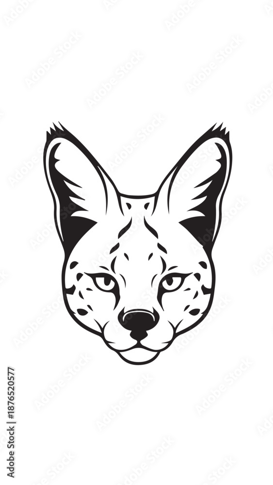Obraz premium Minimalist black and white stylized cat head illustration with bold linework and symmetry.