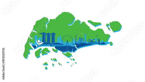 Singapore city skyline on map