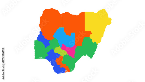 Nigeria map colorful regions