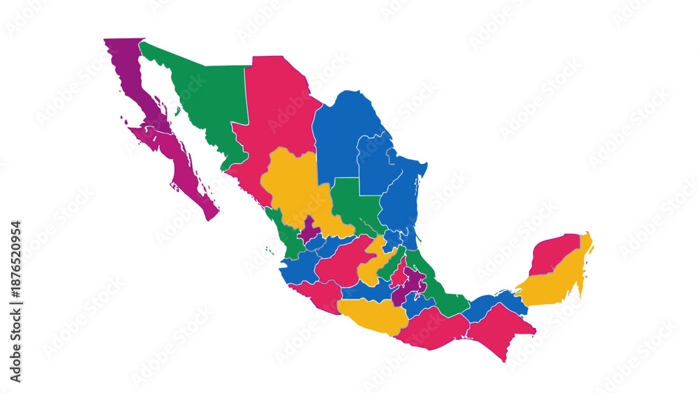 Fototapeta premium mexico map, colorful states