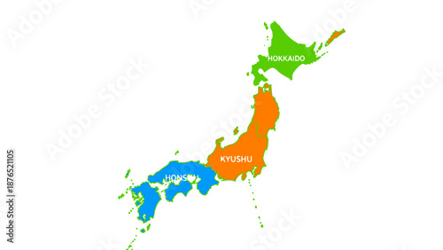 Tableau sur toile japan map, colored regions