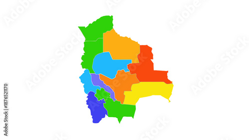 bolivia map, colorful regions