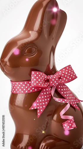 Chocolate Easter Bunny With Pink Polka Dot Ribbon
