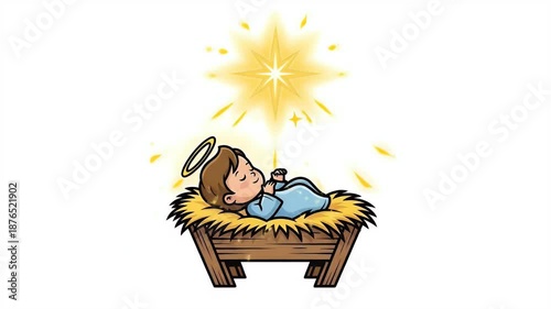 Christmas Nativity Scene Baby Jesus In Hay Manger With Star