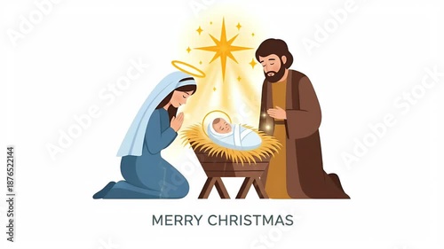 Christmas Nativity Scene with Mary Joseph and Baby Jesus