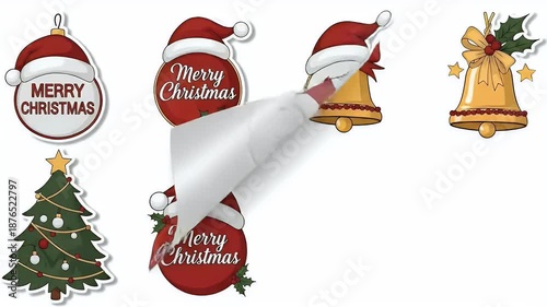 Christmas Ornaments Tree Bells Merry Christmas Digital Art With Sparkle Lights