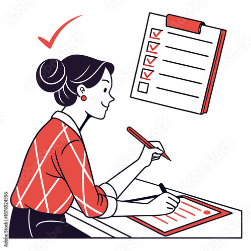 Woman writing a task list and checking a checklist