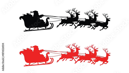 Santa claus and his reindeer flying in a sleigh a festive illustration