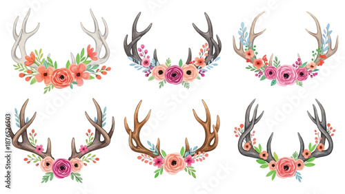 Watercolor floral antlers a collection of delicate woodland inspired designs