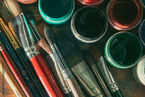 abstract paints and brushes, artistic background