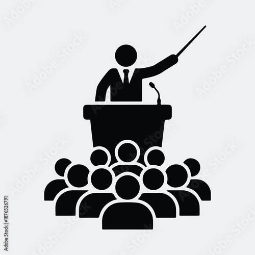 Silhouette professional speaker addressing an audience from a podium vector illustration